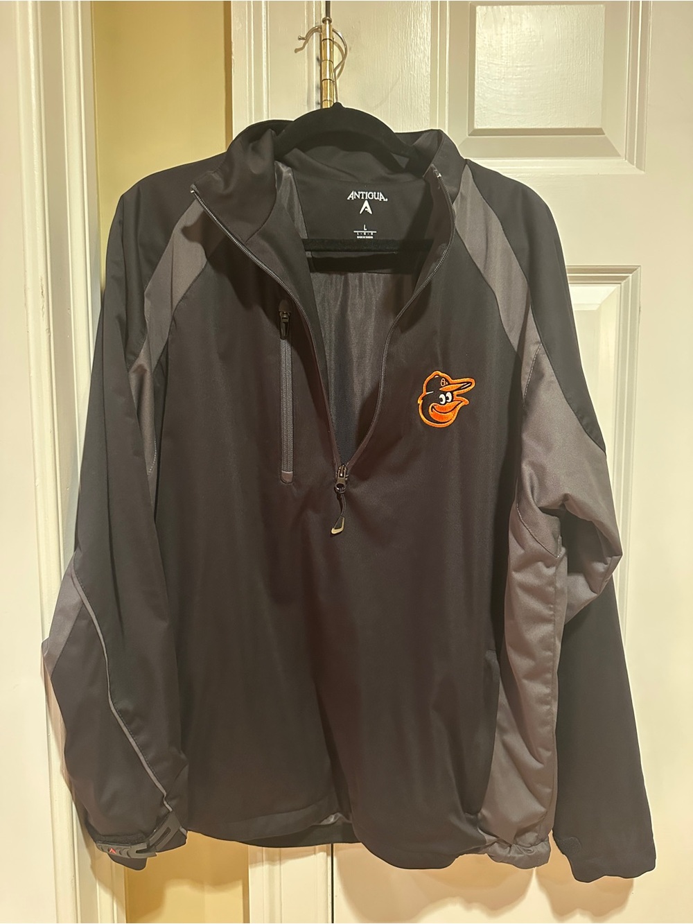 Baltimore Orioles Antigua Generation Quarter Zip Jacket Men’s L Black Gray MLB